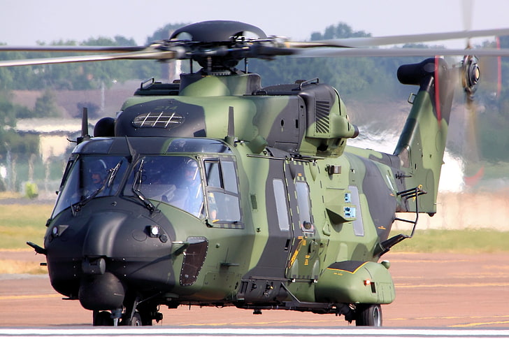 green and black camouflage helicopter, helicopters, NHIndustries NH90, HD wallpaper
