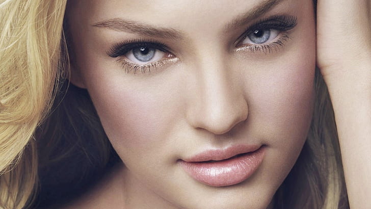 Candice Swanepoel close up HD, blue eyes, close-up, make up, HD wallpaper