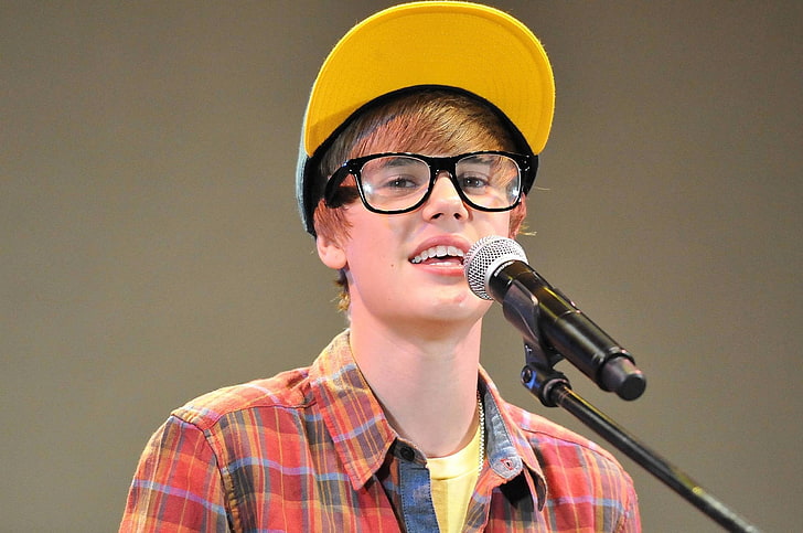 Justin Bieber, microphone, glasses, shirt, speech, music, singing, HD wallpaper