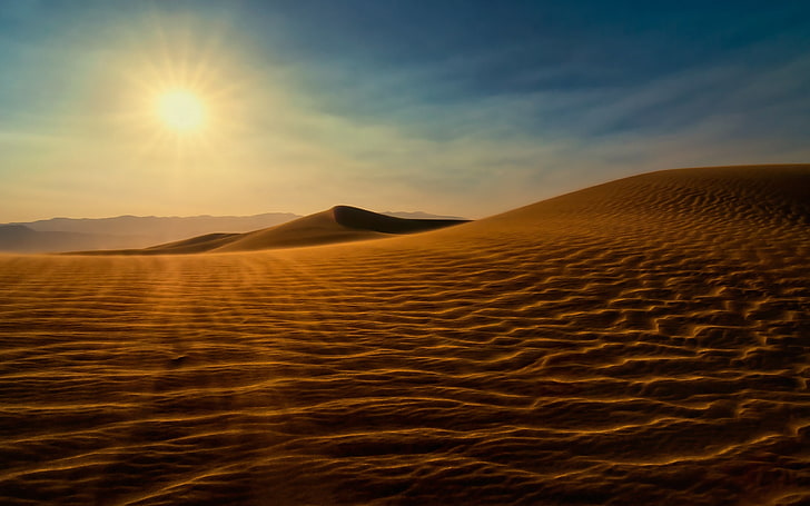 sand dune, desert, sun, heat, sky, light, midday, patterns, shadows, HD wallpaper