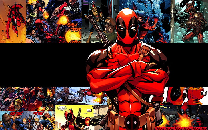 Marvel Deadpool poster, collage, comics, sword, night, halloween