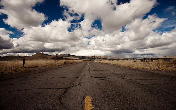 gray concrete road, nature, sky, landscape, clouds, cloud - sky, HD wallpaper