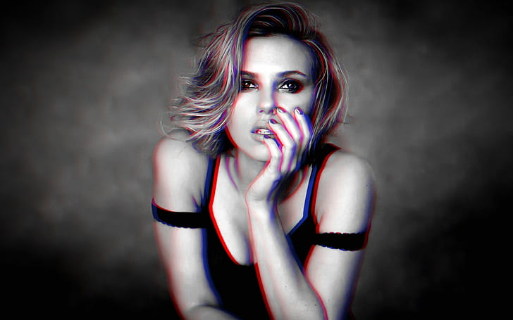 3d, Anaglyph 3D, Scarlett Johansson, HD wallpaper