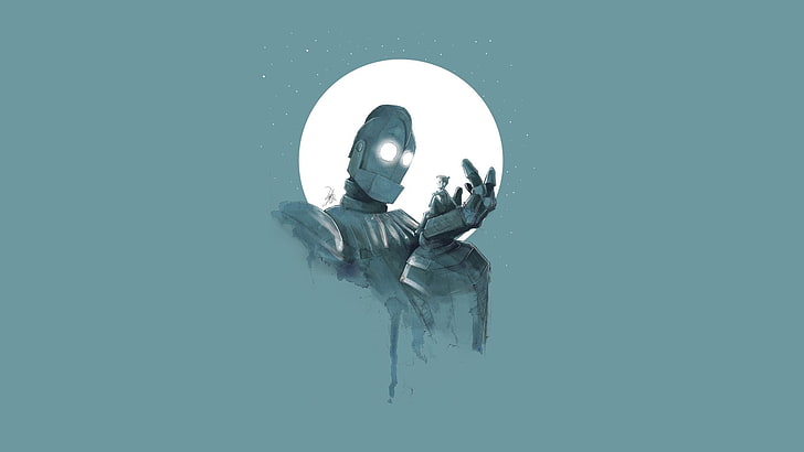 robot illustration, The Iron Giant, minimalism, real people, unrecognizable person