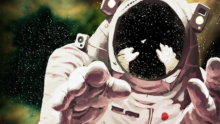 astronaut painting, anxiety, space, Lost, space shuttle, sad, HD wallpaper