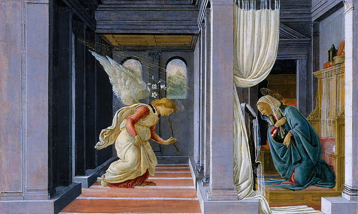picture, mythology, Sandro Botticelli, The Annunciation