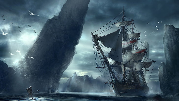 sailing ship, ship of the line, manila galleon, sky, ghost ship, HD wallpaper