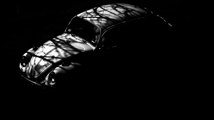vehicle, car, Volkswagen Beetle, shadow, monochrome, vintage