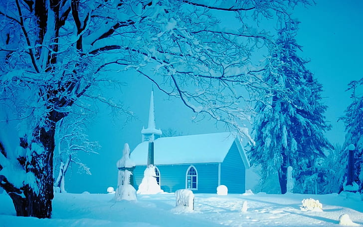 Hd Wallpaper Snow Scenary Blue Winter Church 3d And Abstract Wallpaper Flare