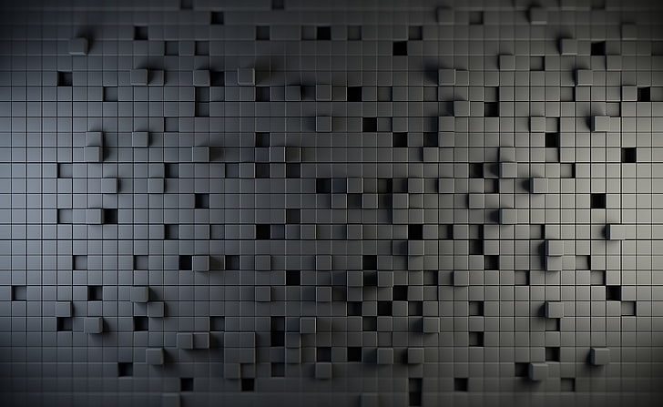 3D Cubes, gray cube wall illustration, Artistic, full frame, backgrounds, HD wallpaper