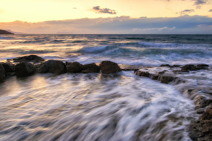 panoramic photo of body of water, water  wave, movement, Rethymno