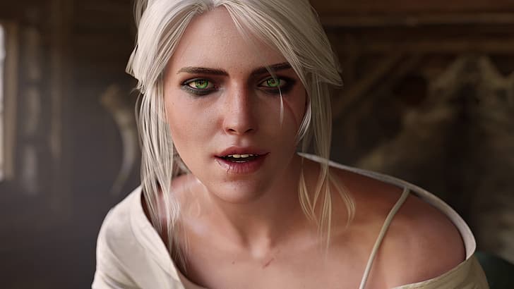 Cirilla Fiona Elen Riannon, face, green eyes, The Witcher, The Witcher 3: Wild Hunt, HD wallpaper
