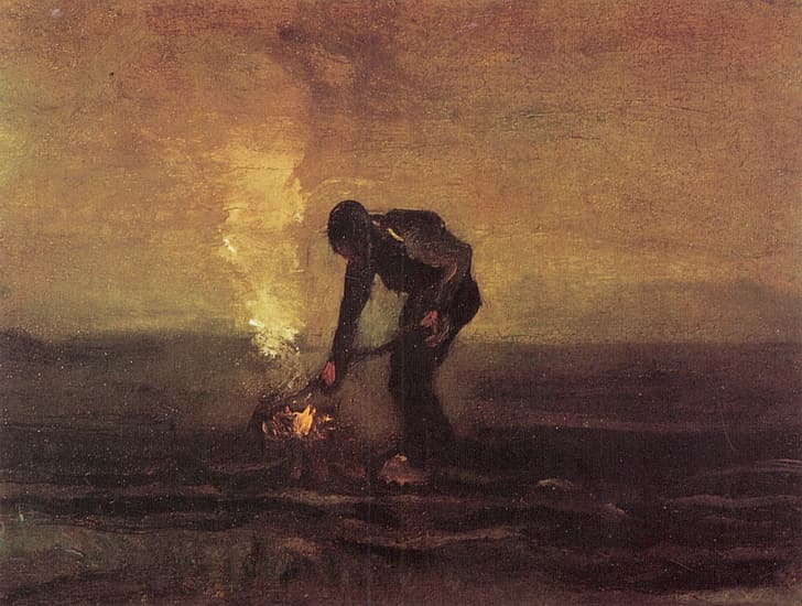 Vincent van Gogh, man and fire, Peasant Burning Weeds
