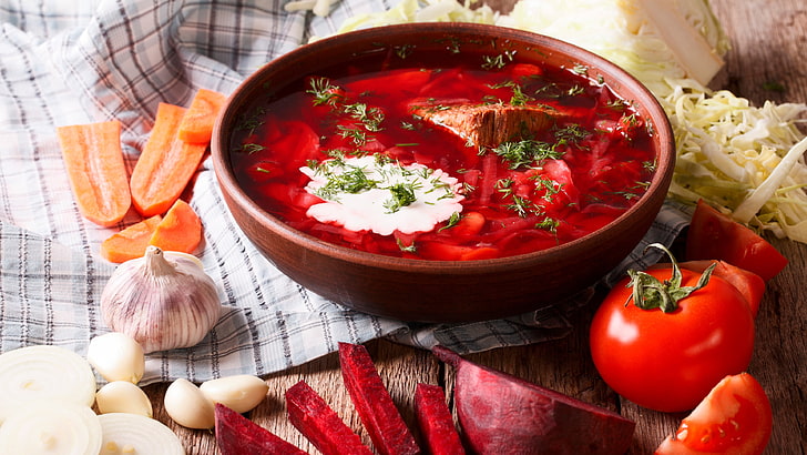 dish, food, vegetable, cuisine, borscht, soup, recipe, condiment, HD wallpaper
