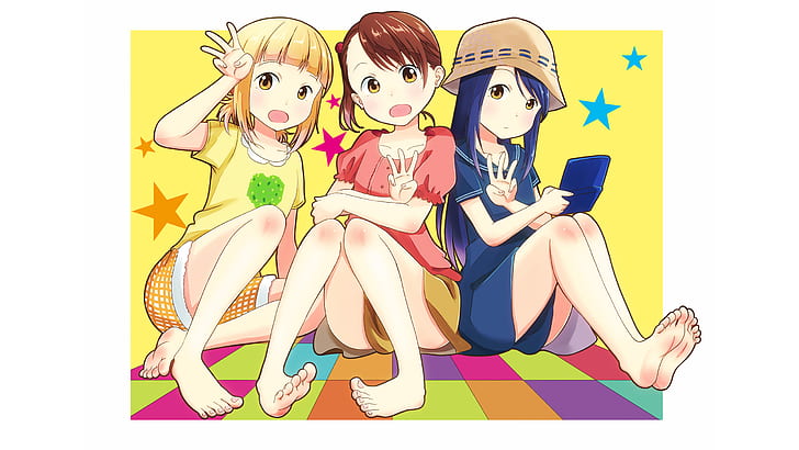 anime girls, Mitsuboshi Colors, loli, white skin, simple background, HD wallpaper
