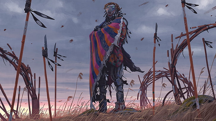 person wearing cloak illustration, Simon Stålenhag, Things from the Flood