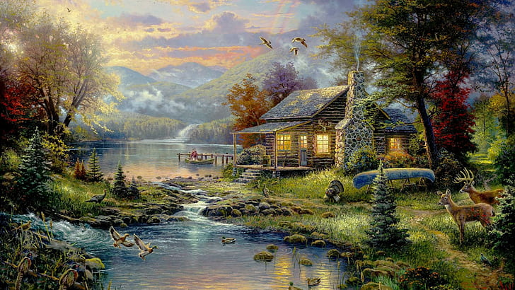 Thomas Kincaid, paradise, landscape painting, HD wallpaper