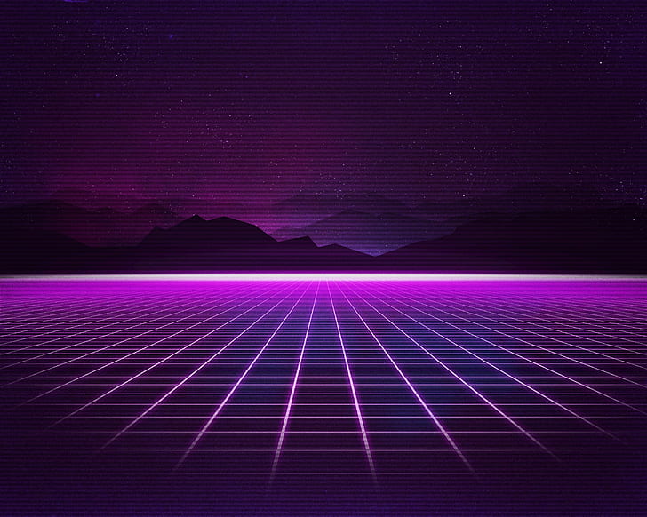 Mountains, Purple, Synthwave, Grid, Retrowave, Neon, HD wallpaper