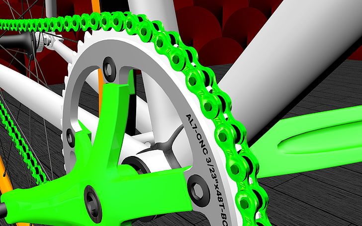 bicycle, bicycle chain, fixie, green color, no people, connection, HD wallpaper