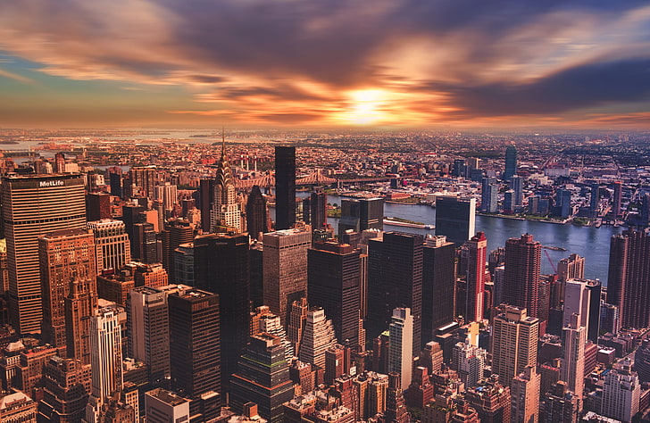 cityscape, New York City, Manhattan, skyscraper, building exterior