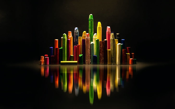 black, reflection, chalk, multi colored, studio shot, large group of objects