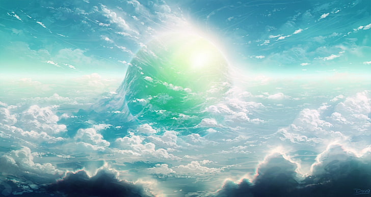 cloudy sky illustration, fantasy art, digital art, sphere, clouds