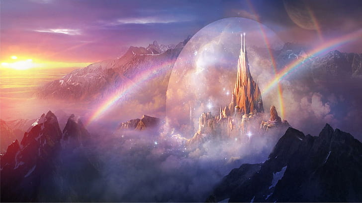 HD wallpaper: Castle in the rainbows, rainbow illustration, fantasy ...