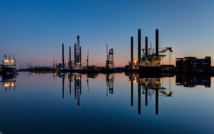 hdr sea ports water, industry, fuel and power generation, oil industry, HD wallpaper