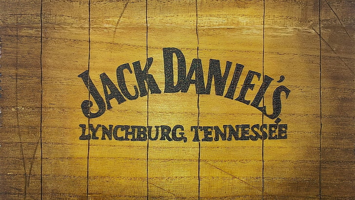 Jack Daniel's logo, wood, wooden surface, whiskey, brand, alcohol, HD wallpaper