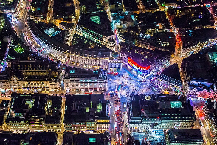 areal view of city buildings during night, Vincent Laforet, London