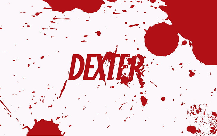 white background with Dexter text overlay, blood, red, western script, HD wallpaper