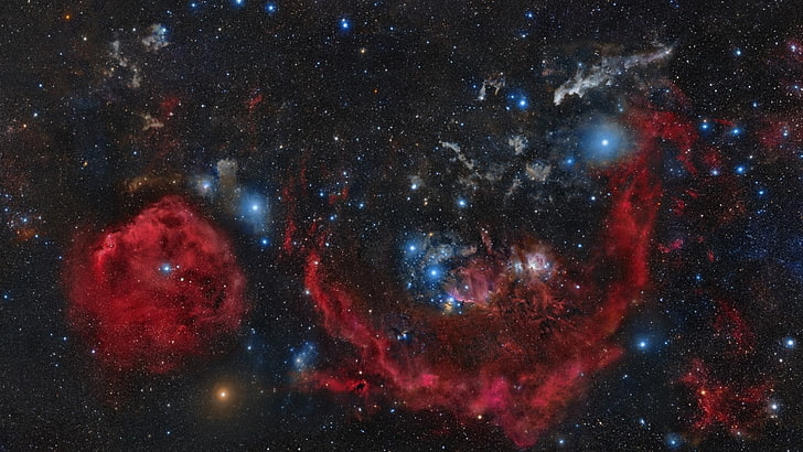 red and blue stars, space, NASA, galaxy, Orion, Betelgeuse, Mintaka