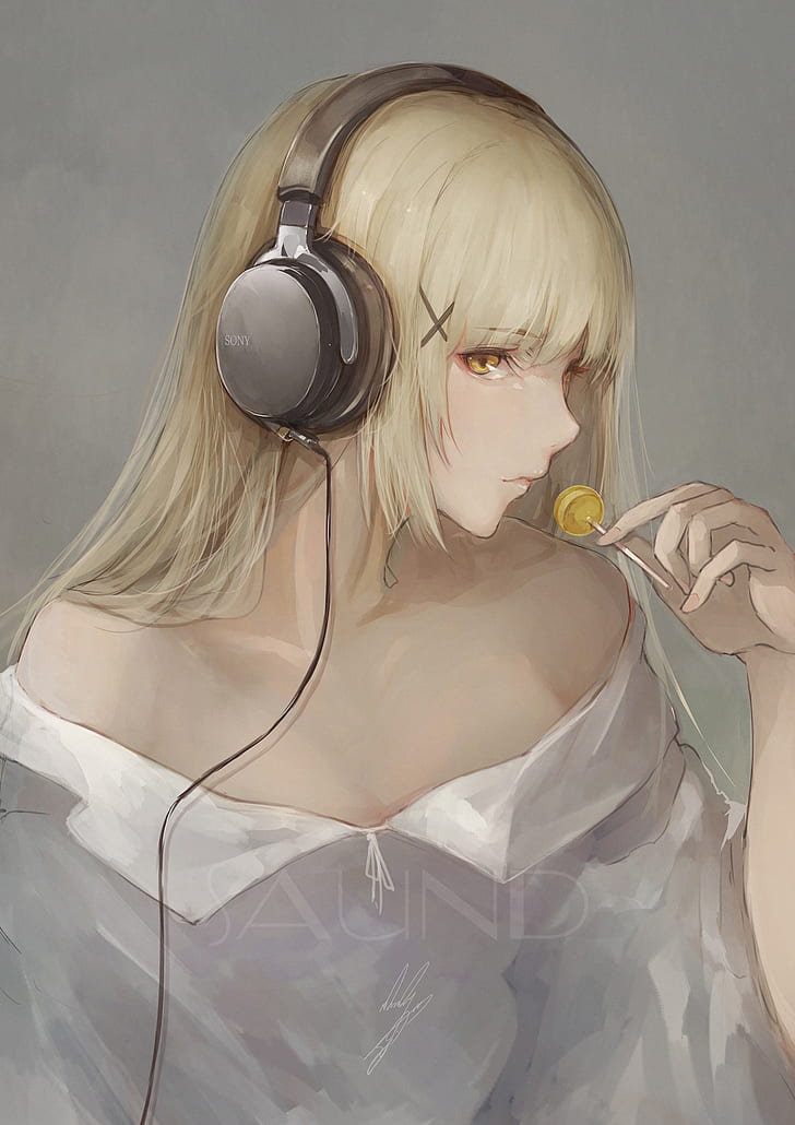 HD wallpaper: anime, anime girls, headphones, lollipop, blonde, long hair |  Wallpaper Flare