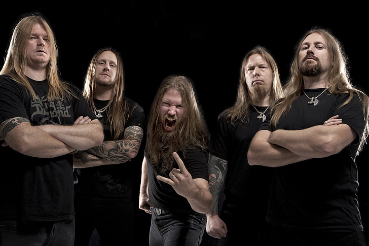 men's black crew-neck t-shirt, group, metal, Viking, death, melodic