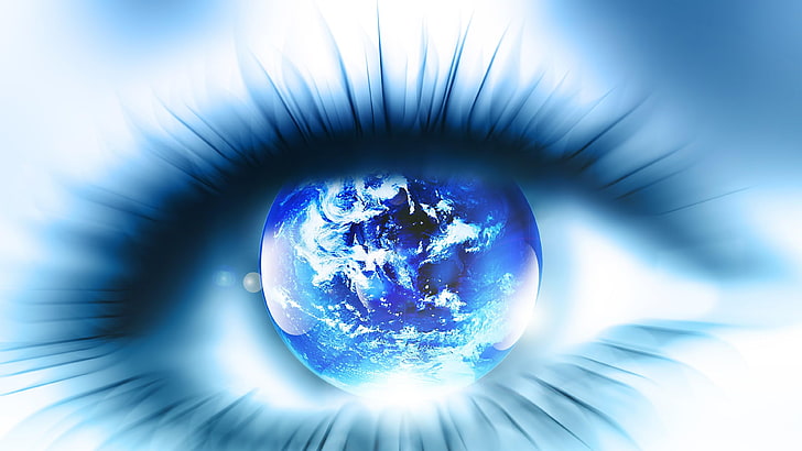 digital art, eye, earth, blue, bluish, close up, planet, fantasy art