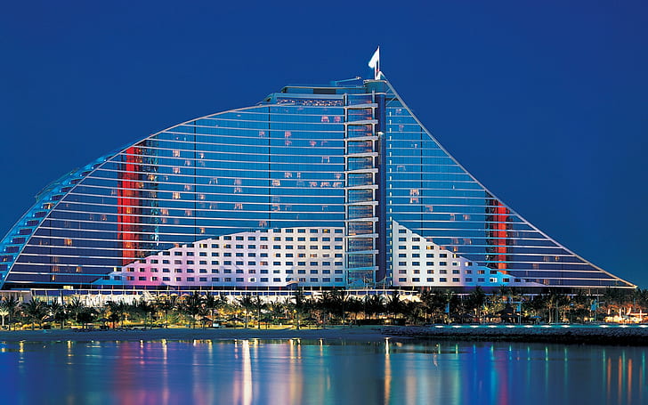 Jumeirah Beach Hotel Dubai, glass, resort, windows, luxury, HD wallpaper