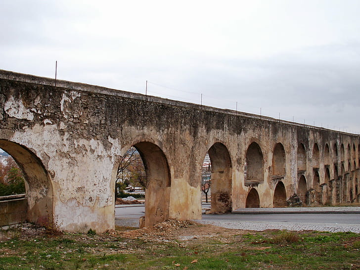 brown and beige concrete bridge, A closer look, Elvas, aqueduct, HD wallpaper