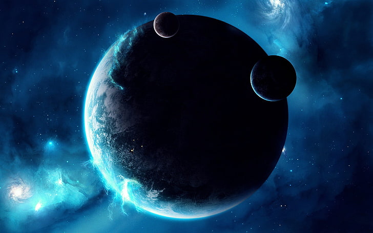 three assorted planets wallpaper, space, astronomy, moon, night