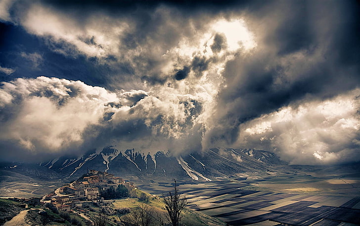 nature, landscape, mountains, Alps, sky, clouds, valley, Italy