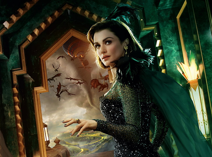 Evanora - Oz the Great and Powerful 2013 Movie, women's black and green long-sleeved dress