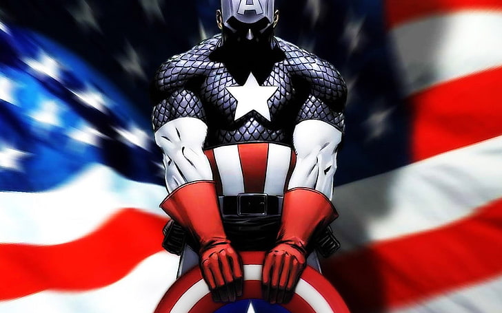Captain of America artwork, Captain America, superhero, shield