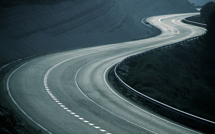 asphalt road, bends, turns, serpentine, dullness, highway, curve, HD wallpaper