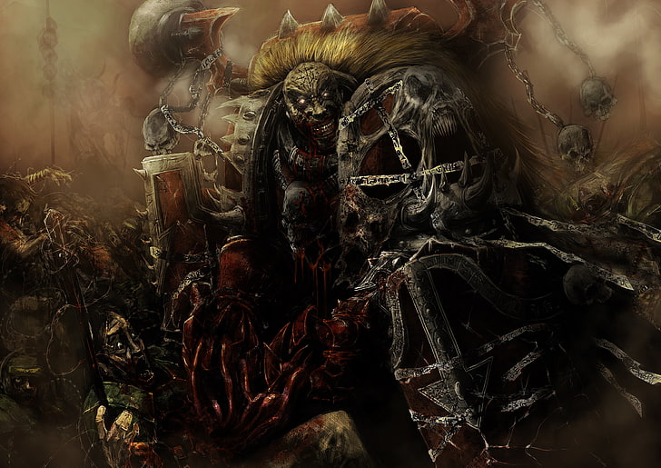 warrior wallpaper, death, blood, armor, skull, chaos, warhammer, HD wallpaper