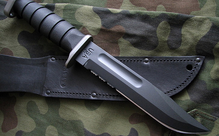 US Army Knives, black hunting knife with sheath, War & Army, HD wallpaper