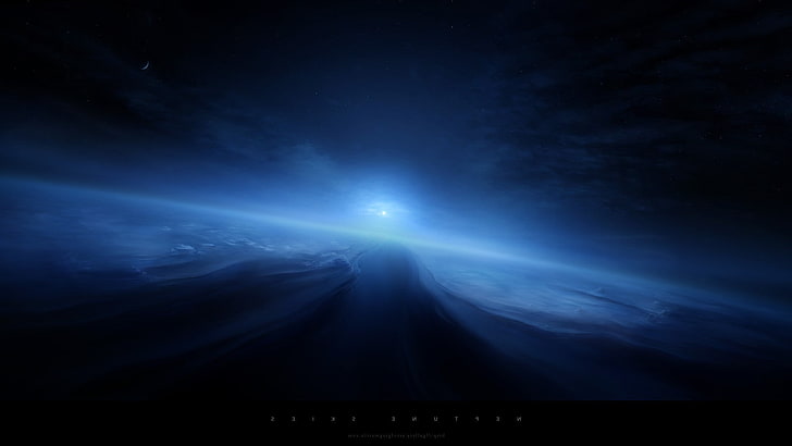 Greg Martin, Neptune, space, Space Art, sky, night, blue, nature