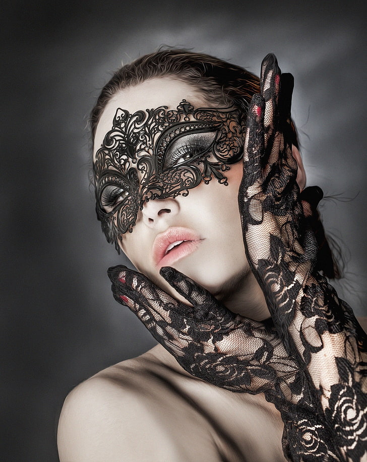 Joachim Bergauer, makeup, mask, face, gloves, 500px, women, HD wallpaper