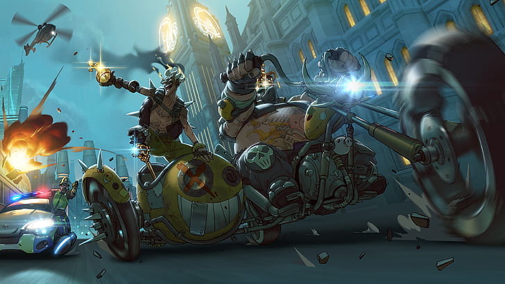 Overwatch, art picture, PS game, man riding on the bicycle with carriage clip art, HD wallpaper