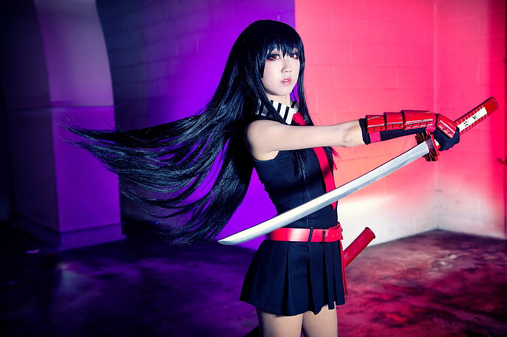 cosplay, Akame, Akame ga Kill!, women, brunette, black hair, HD wallpaper