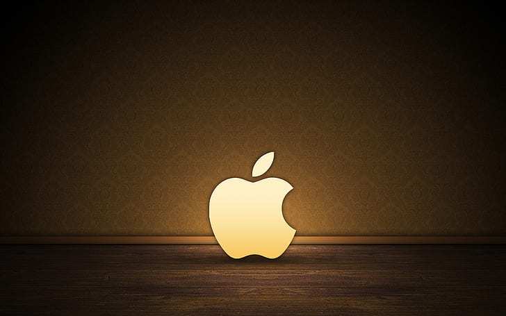 Brown Apple logo, background, laptop