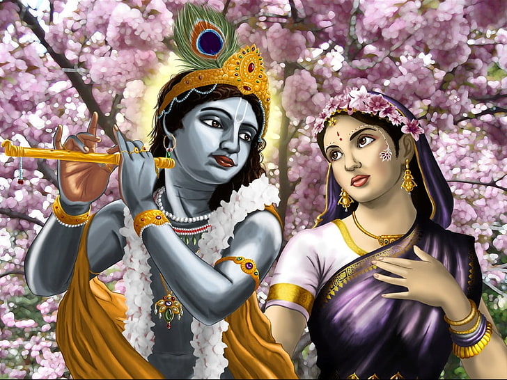 HD wallpaper: Anime Radha And Krishna, Lord Krishna and Radha illustration  | Wallpaper Flare